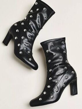 Black Studded Heel Boots - Maeve Brand New